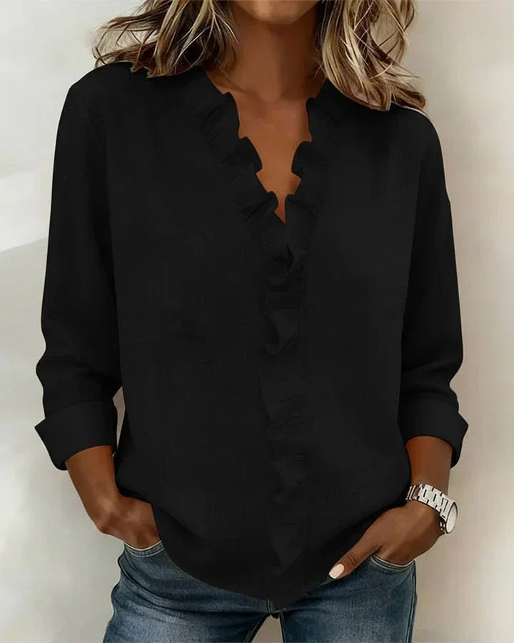 Livia | Elegant Ruffled V-Neck Women's Blouse 2