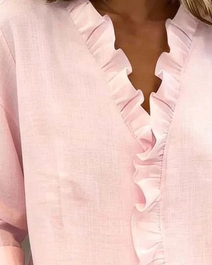 Livia | Elegant Ruffled V-Neck Women's Blouse 8
