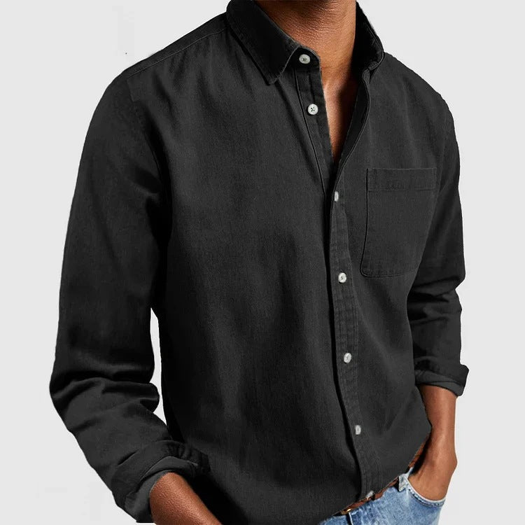 Long Sleeve Polo | Point Collar, Chest Pocket Detail