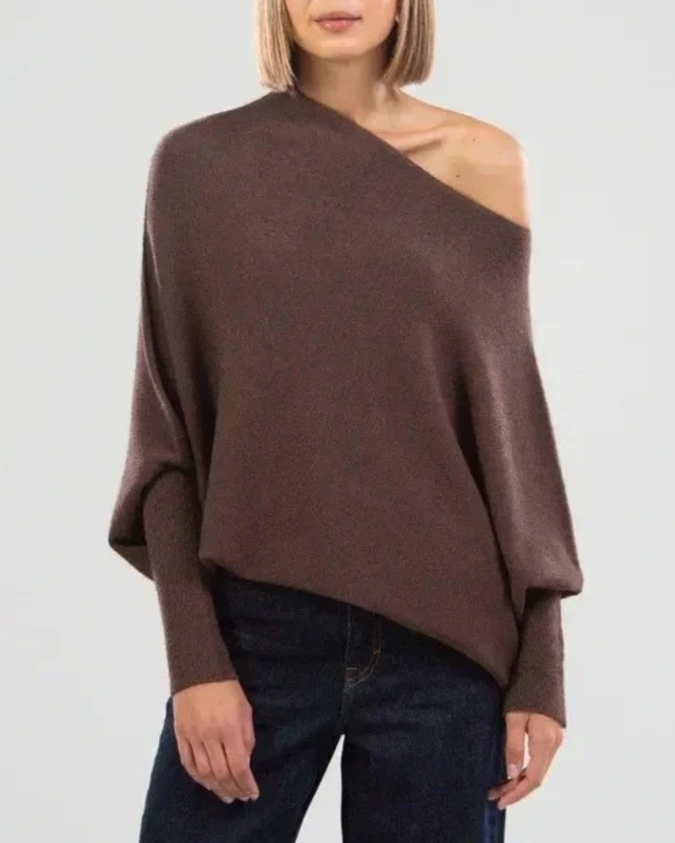 Women's Asymmetrical Knit Jumper | Swing Neckline Design 7