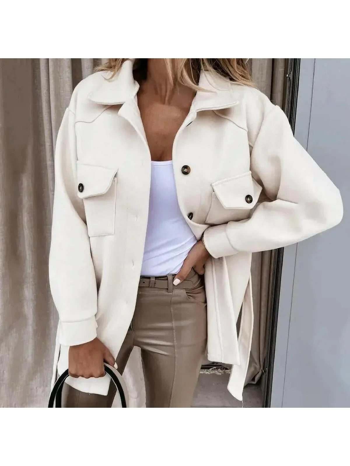 Women's Jacket | Oversized Collar, Angled Flap Pockets