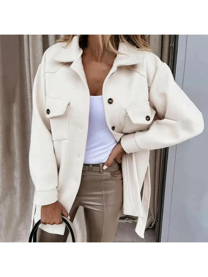 Women's Jacket | Oversized Collar, Angled Flap Pockets