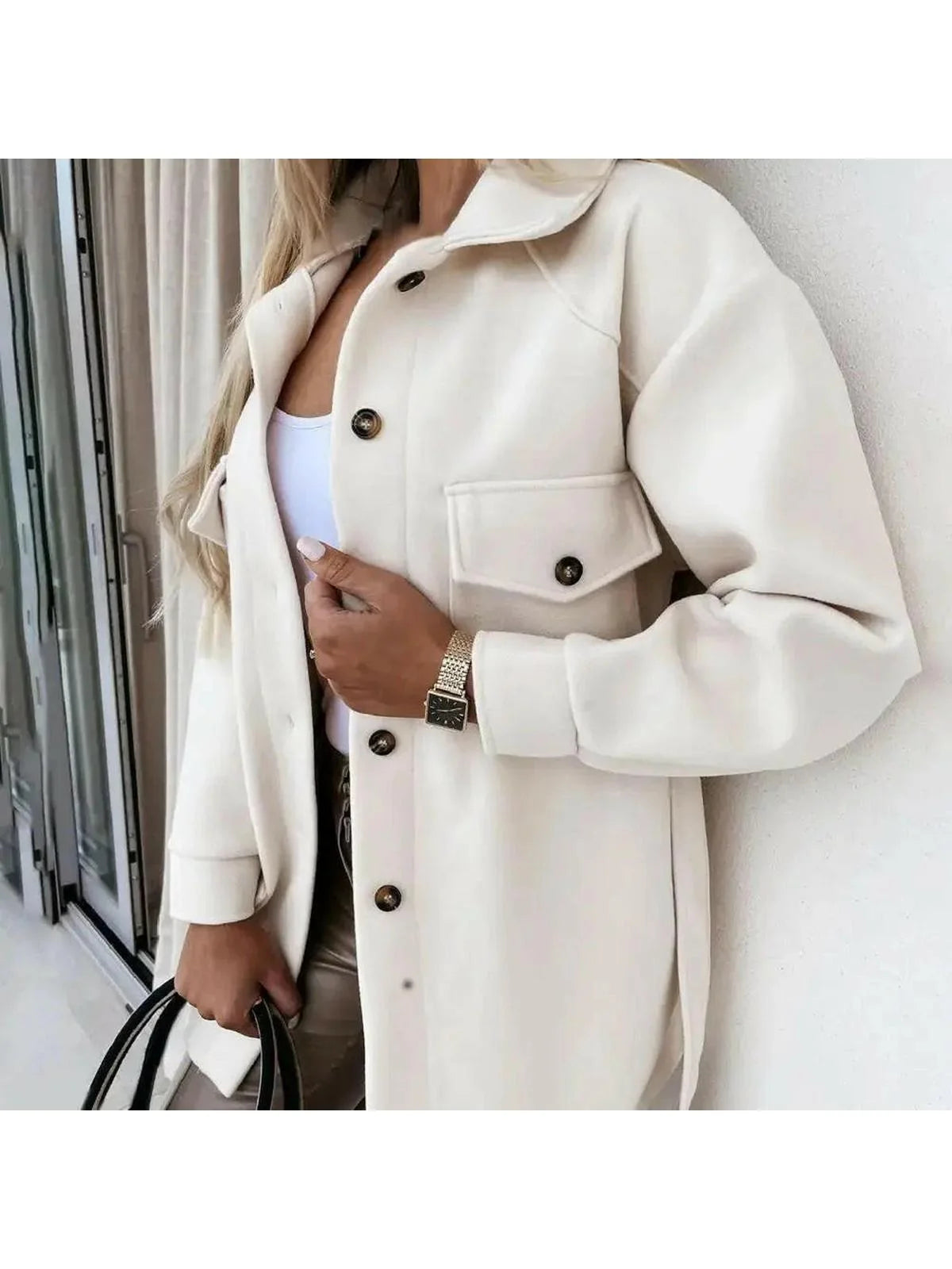 Women's Jacket | Oversized Collar, Angled Flap Pockets