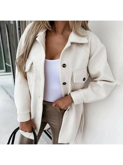 Women's Jacket | Oversized Collar, Angled Flap Pockets