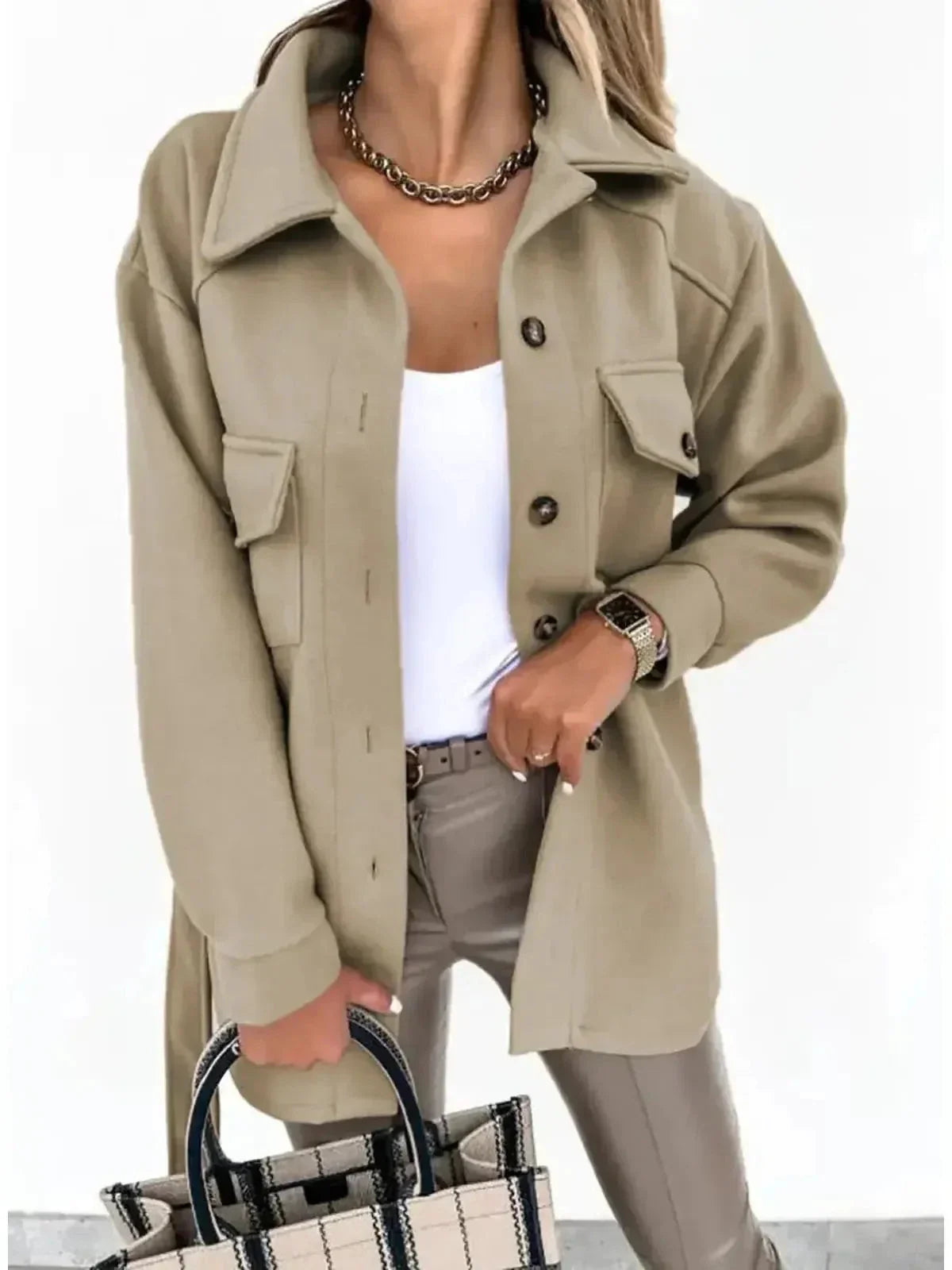 Women's Jacket | Oversized Collar, Angled Flap Pockets