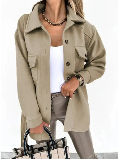 Women's Jacket | Oversized Collar, Angled Flap Pockets