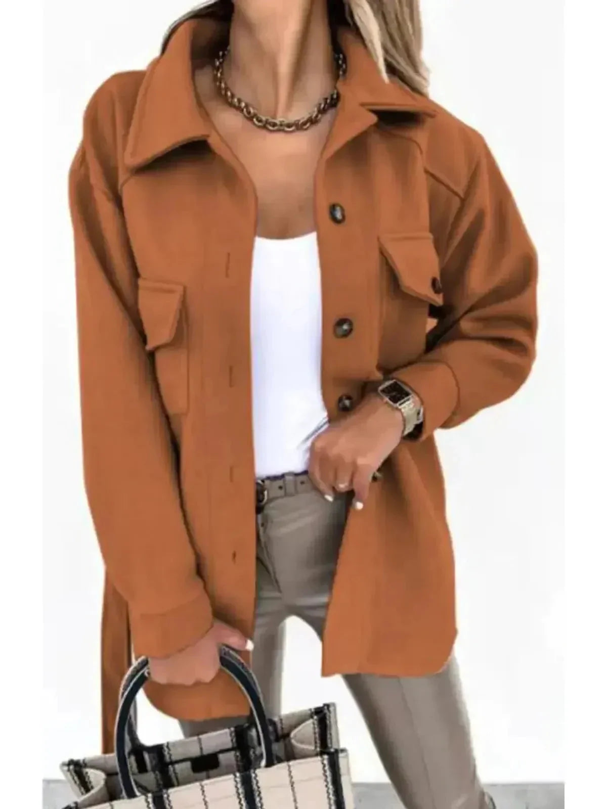 Women's Jacket | Oversized Collar, Angled Flap Pockets
