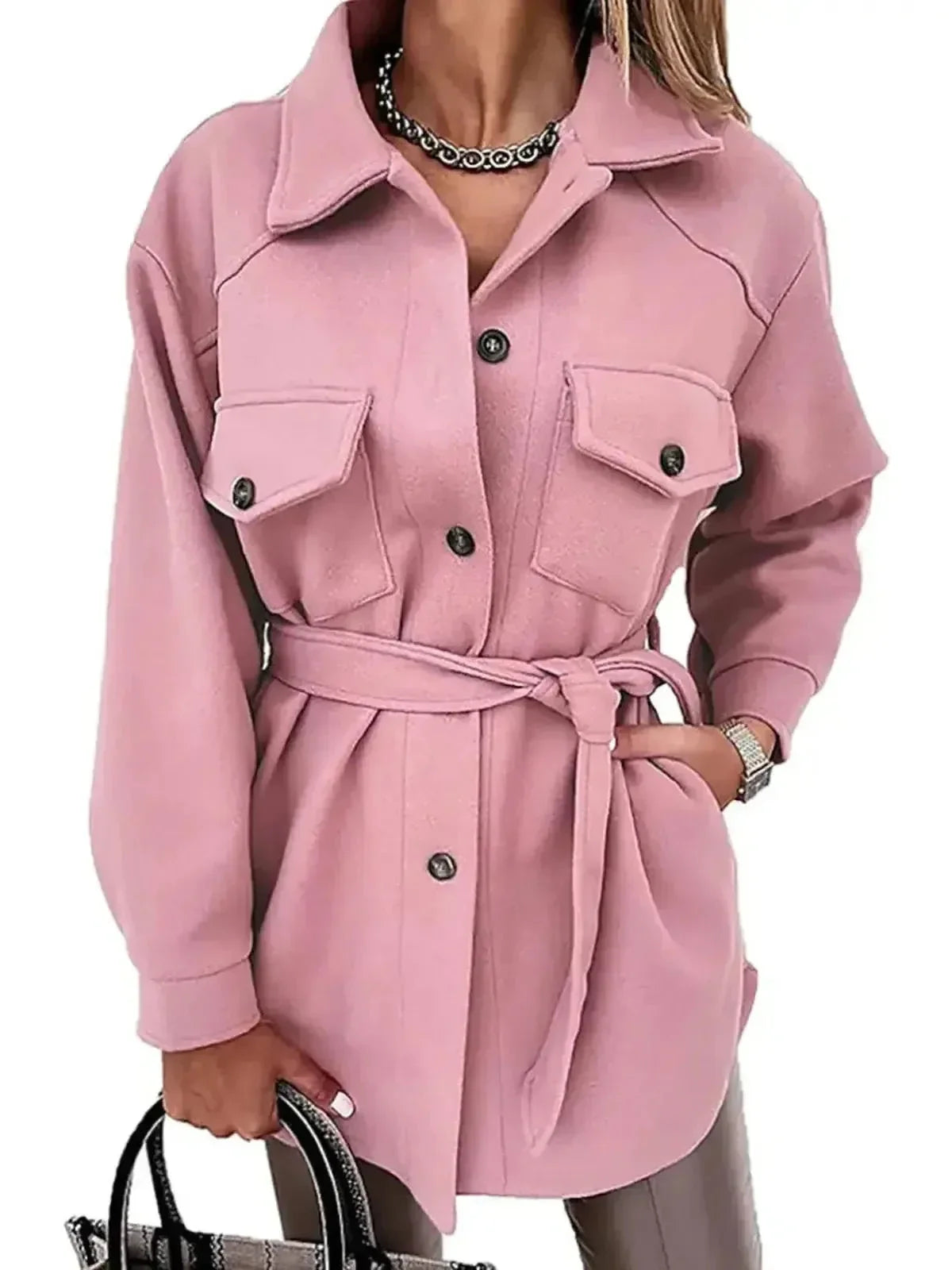 Women's Jacket | Oversized Collar, Angled Flap Pockets