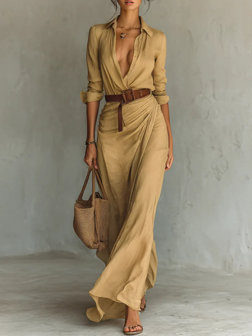 MAXI SHIRT DRESS WITH BELT AND LONG SLEEVES 2