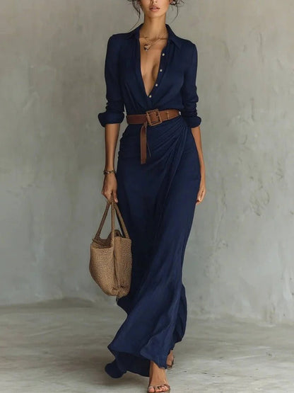 MAXI SHIRT DRESS WITH BELT AND LONG SLEEVES 3