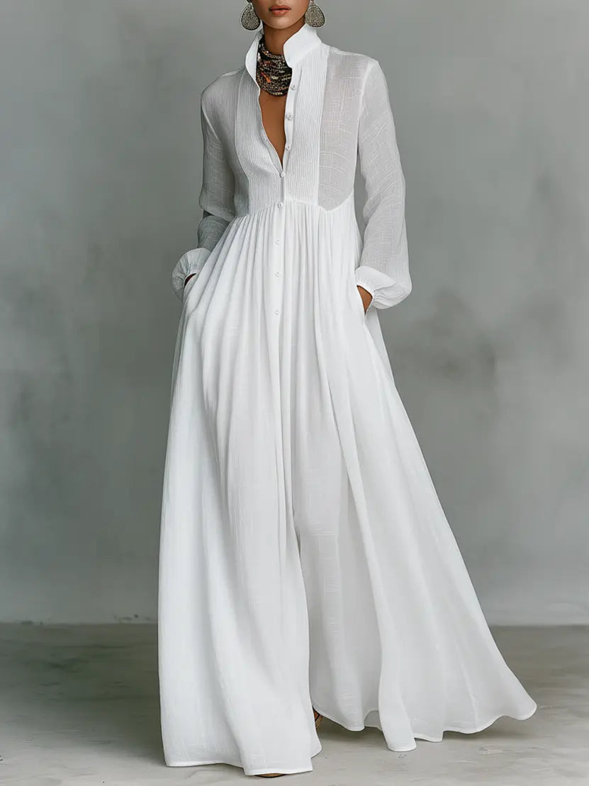 MINIMALIST MAXI DRESS WITH MAO COLLAR 0