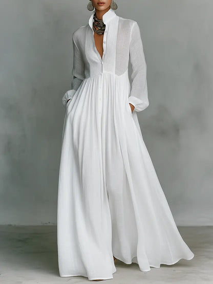 MINIMALIST MAXI DRESS WITH MAO COLLAR 0