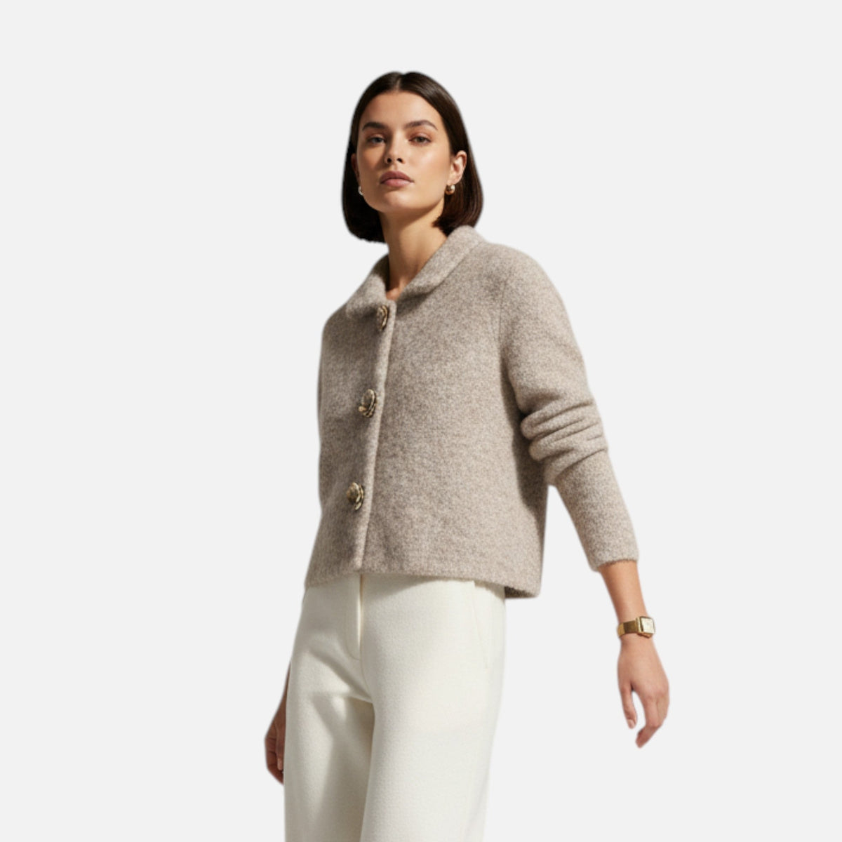 Women's Knit Cardigan | Floral Buttons & Cropped Fit 2