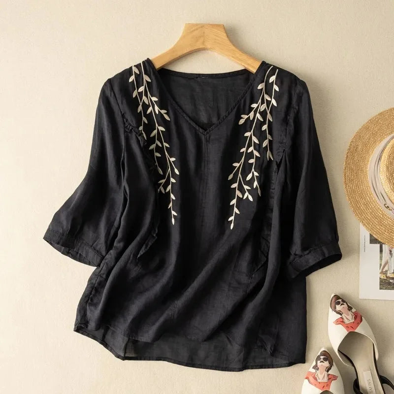 Margarita™ Loose Retro Cotton-Linen Top 0