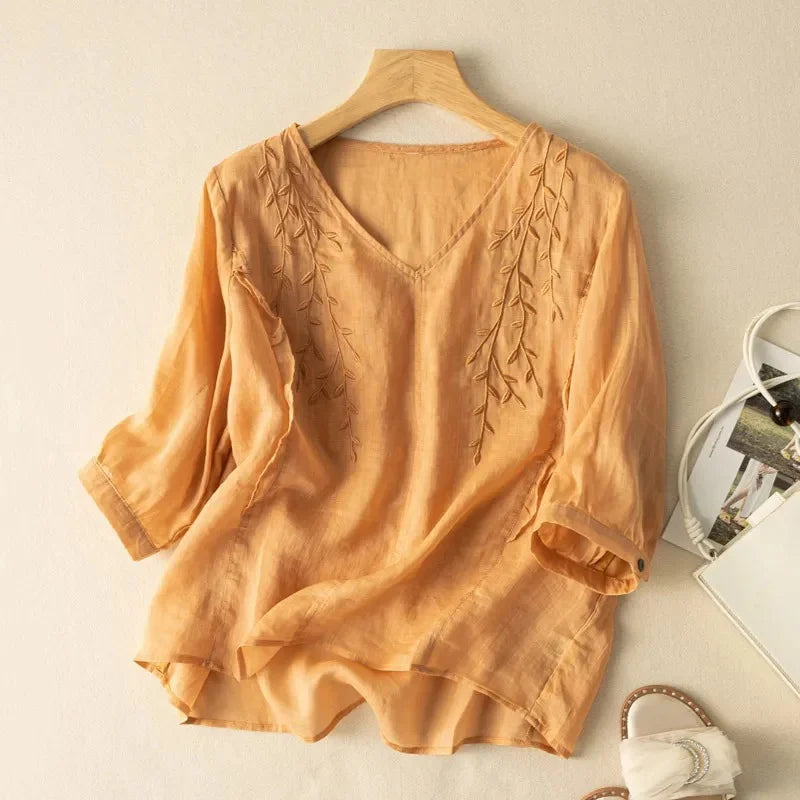 Margarita™ Loose Retro Cotton-Linen Top 2