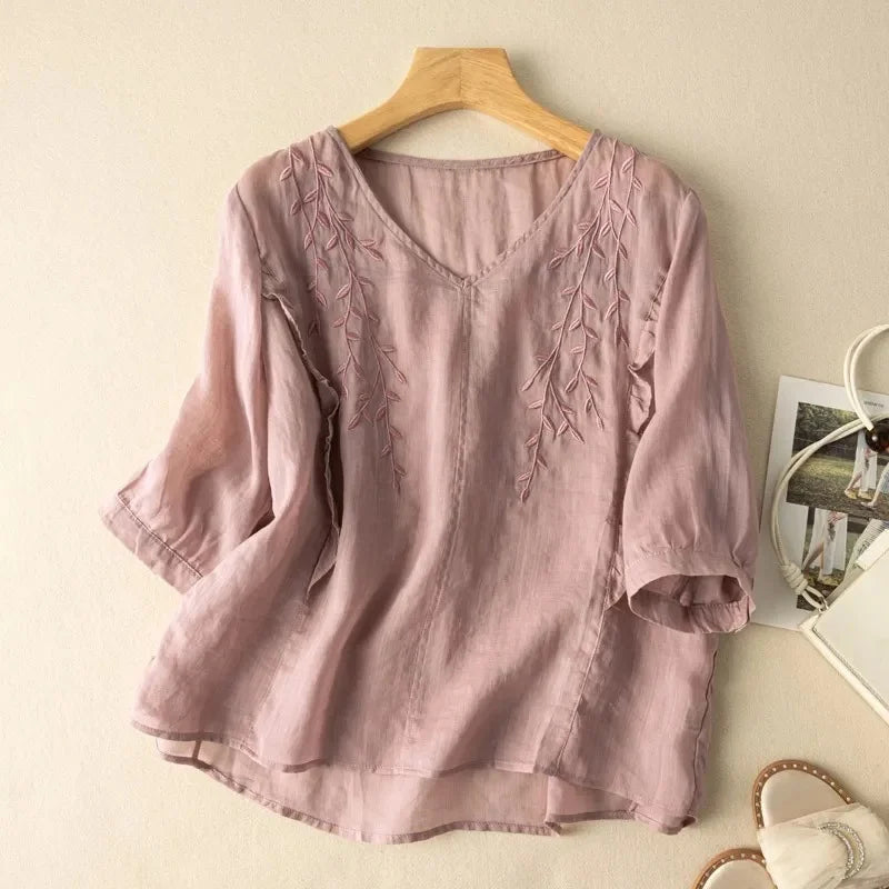 Margarita™ Loose Retro Cotton-Linen Top 4