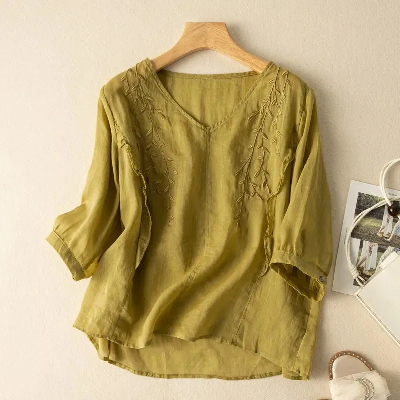 Margarita™ Loose Retro Cotton-Linen Top 6