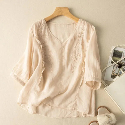 Margarita™ Loose Retro Cotton-Linen Top 8