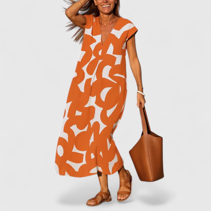Maxi Dress | Abstract Print V-Neck