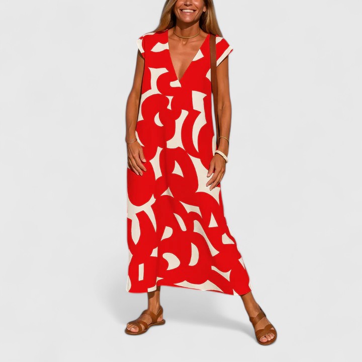 Maxi Dress | Abstract Print V-Neck