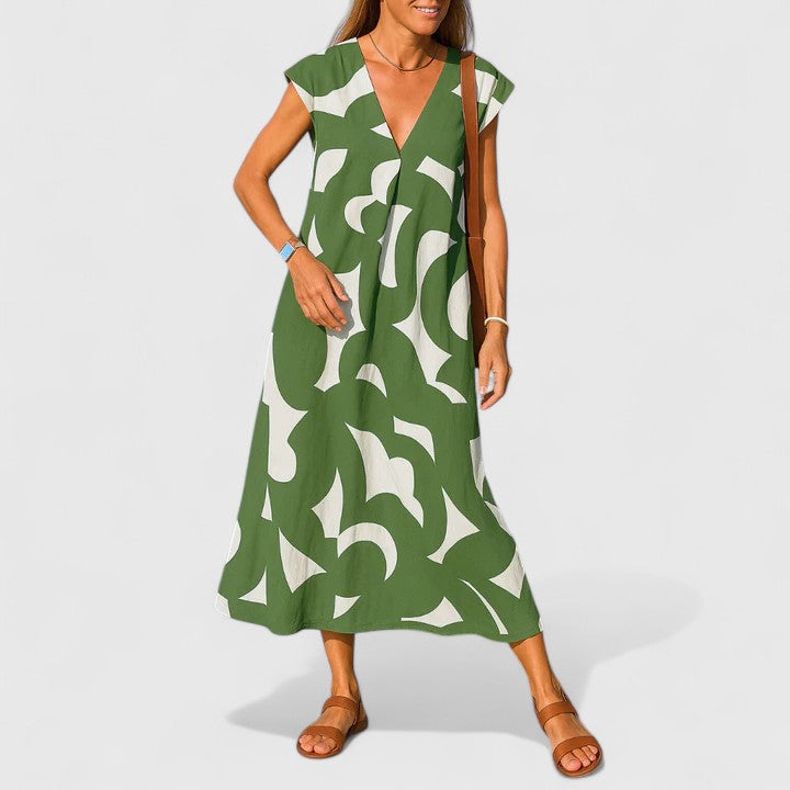 Maxi Dress | Abstract Print V-Neck