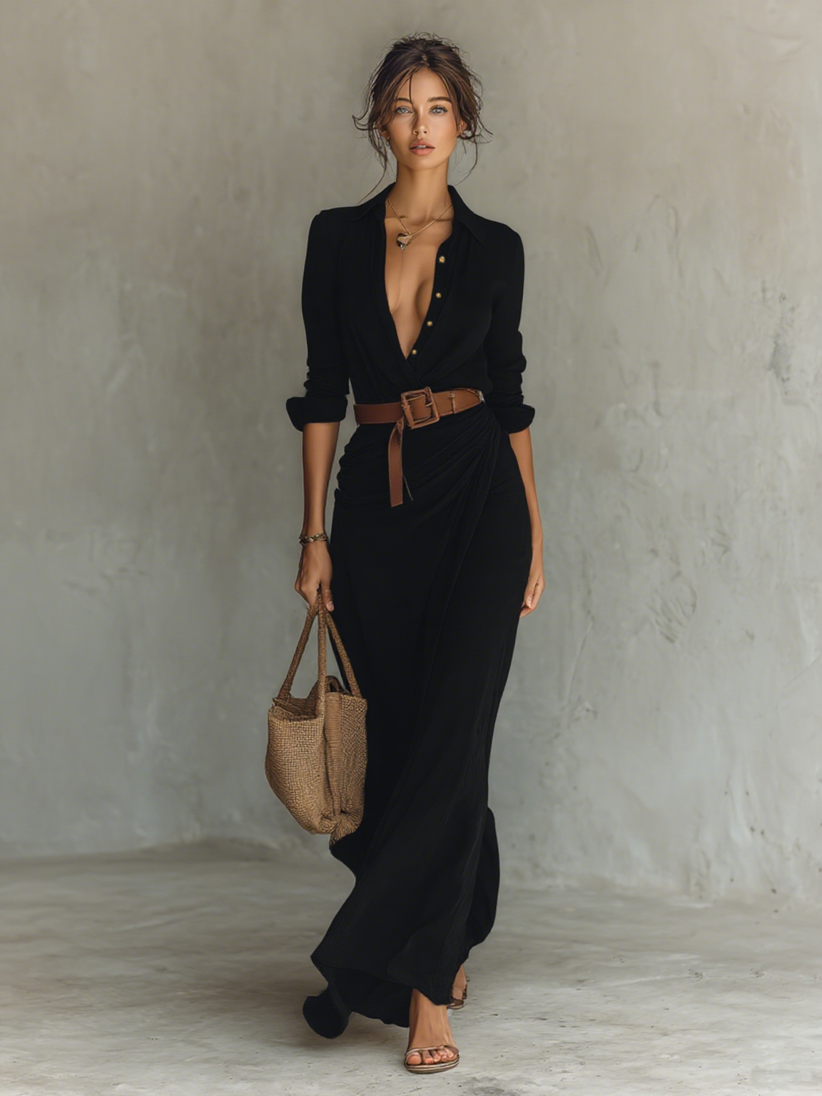 Maxi Dress | Belted Shirt-Style Wrap
