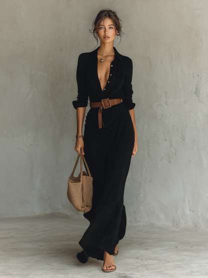 Maxi Dress | Belted Shirt-Style Wrap