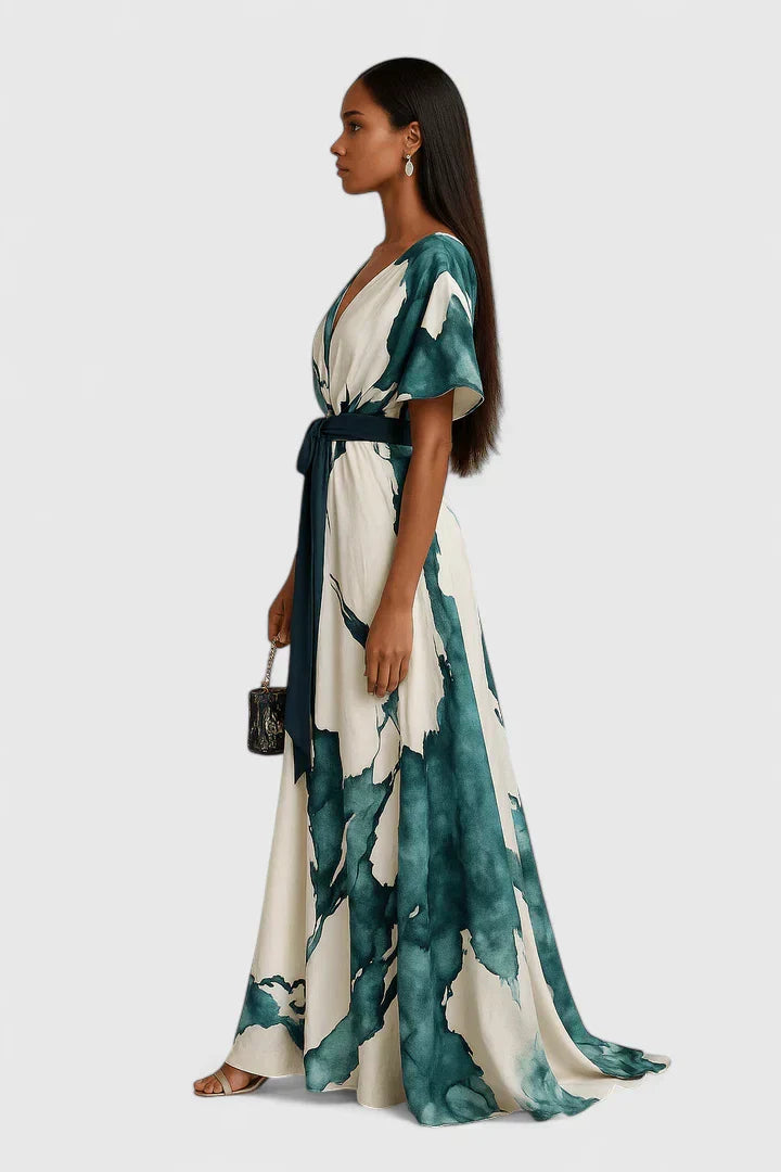 Maxi Dress | Palm Print Wrap Gown