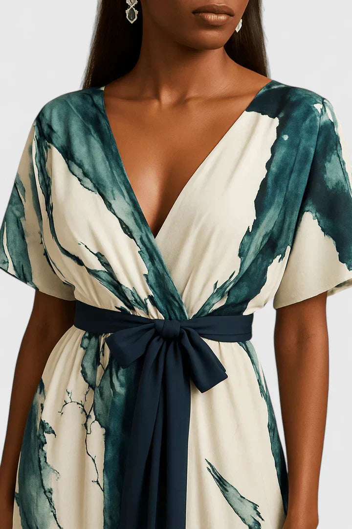 Maxi Dress | Palm Print Wrap Gown