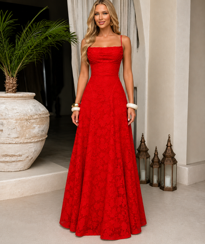 Maxi Dress | Selvira Lace Spaghetti-Strap Evening Gown for Women