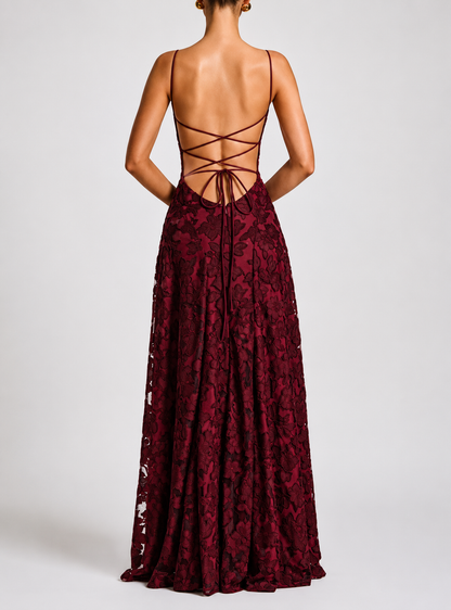 Maxi Dress | Selvira Lace Spaghetti-Strap Evening Gown for Women
