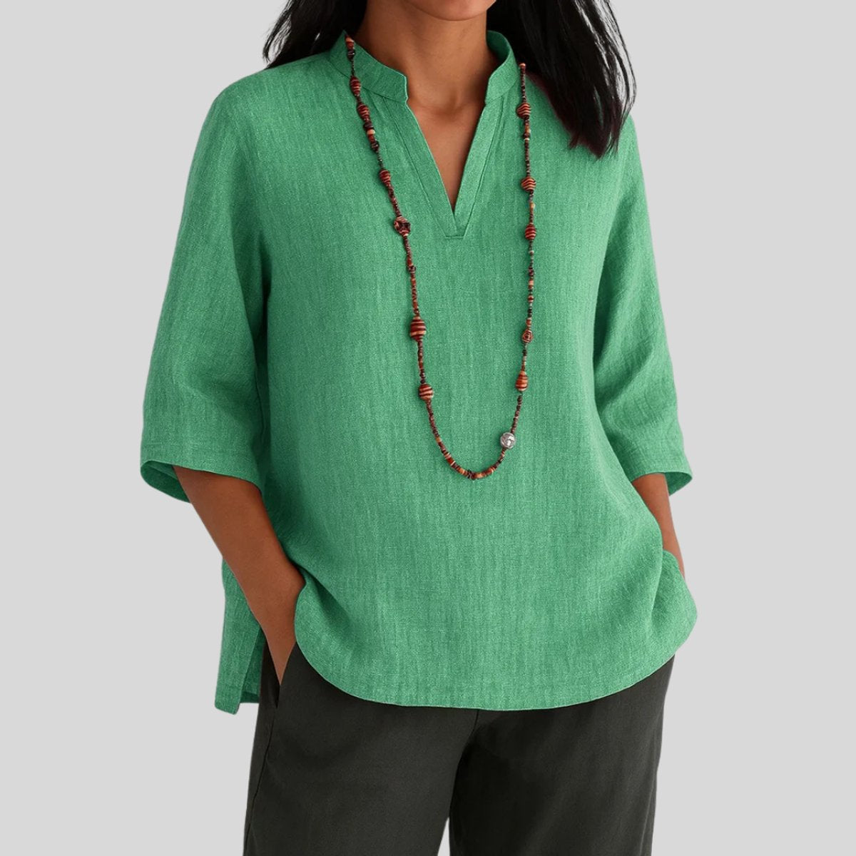 Mia | Women's Relaxed-Fit V-Neck Three-Quarter Sleeve Tunic 0