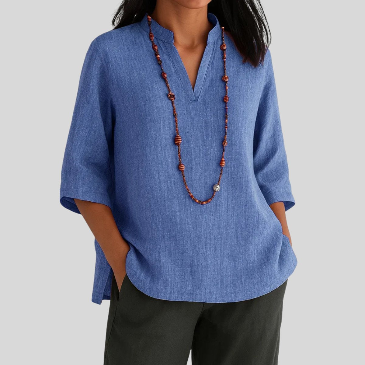 Mia | Women's Relaxed-Fit V-Neck Three-Quarter Sleeve Tunic 1