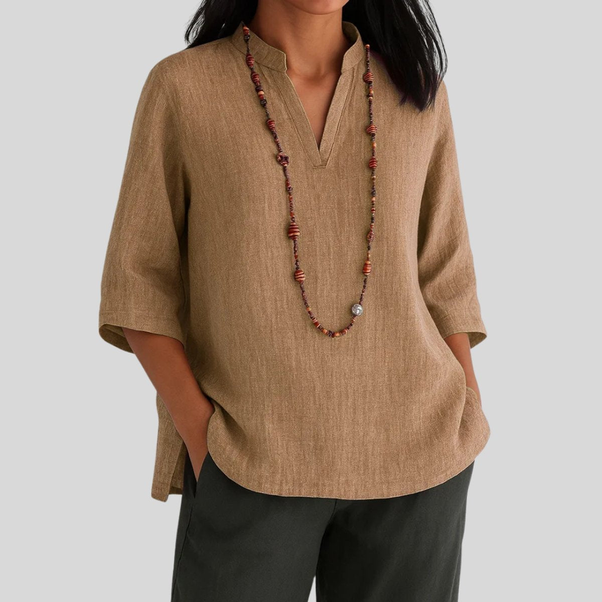 Mia | Women's Relaxed-Fit V-Neck Three-Quarter Sleeve Tunic 2