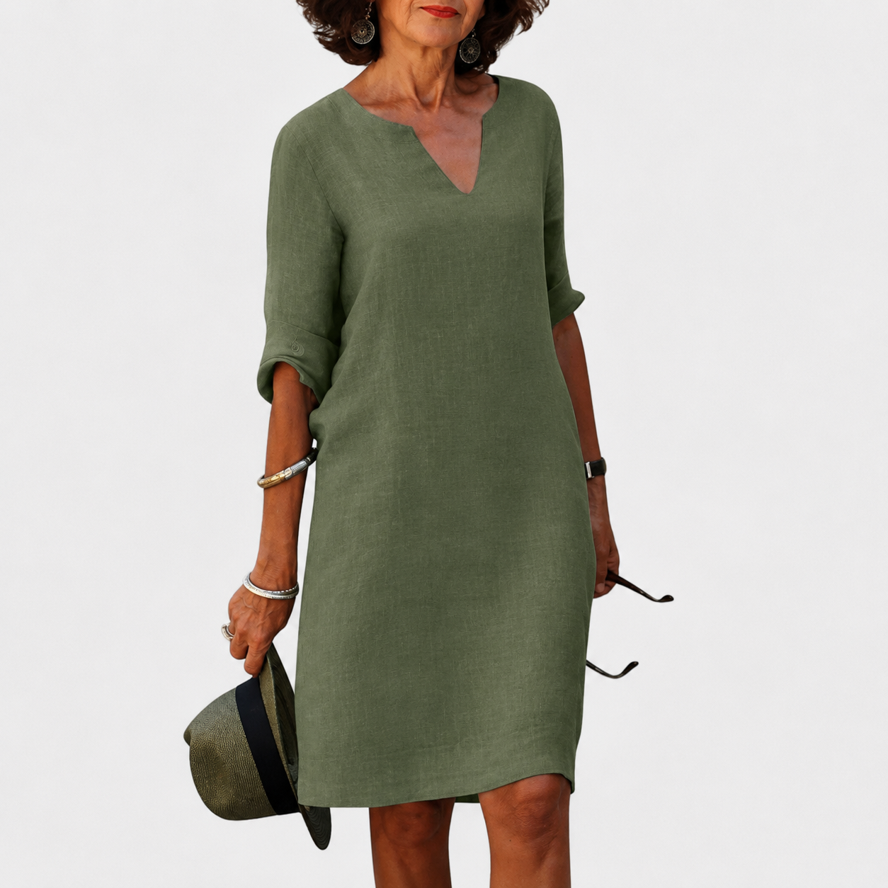 Midi Dress | Classic Split-Neck Shift