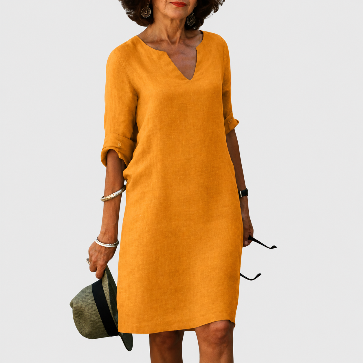 Midi Dress | Classic Split-Neck Shift