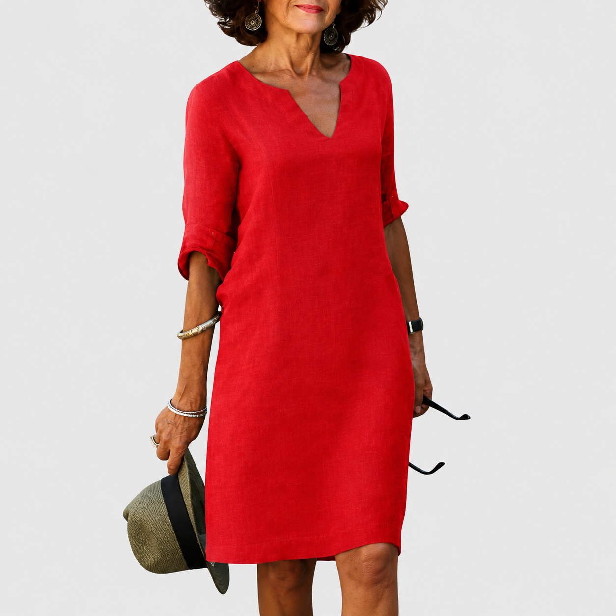 Midi Dress | Classic Split-Neck Shift
