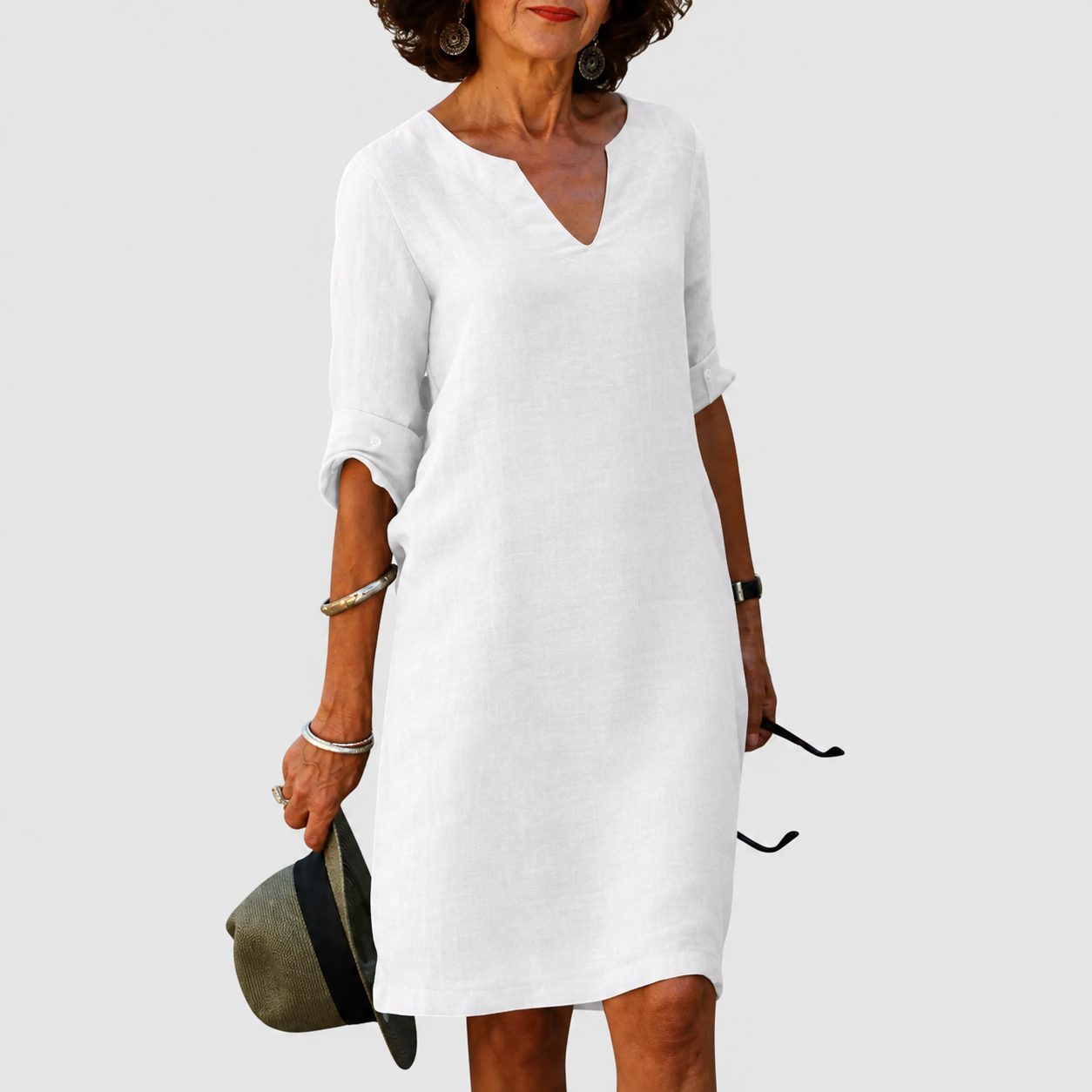 Midi Dress | Classic Split-Neck Shift