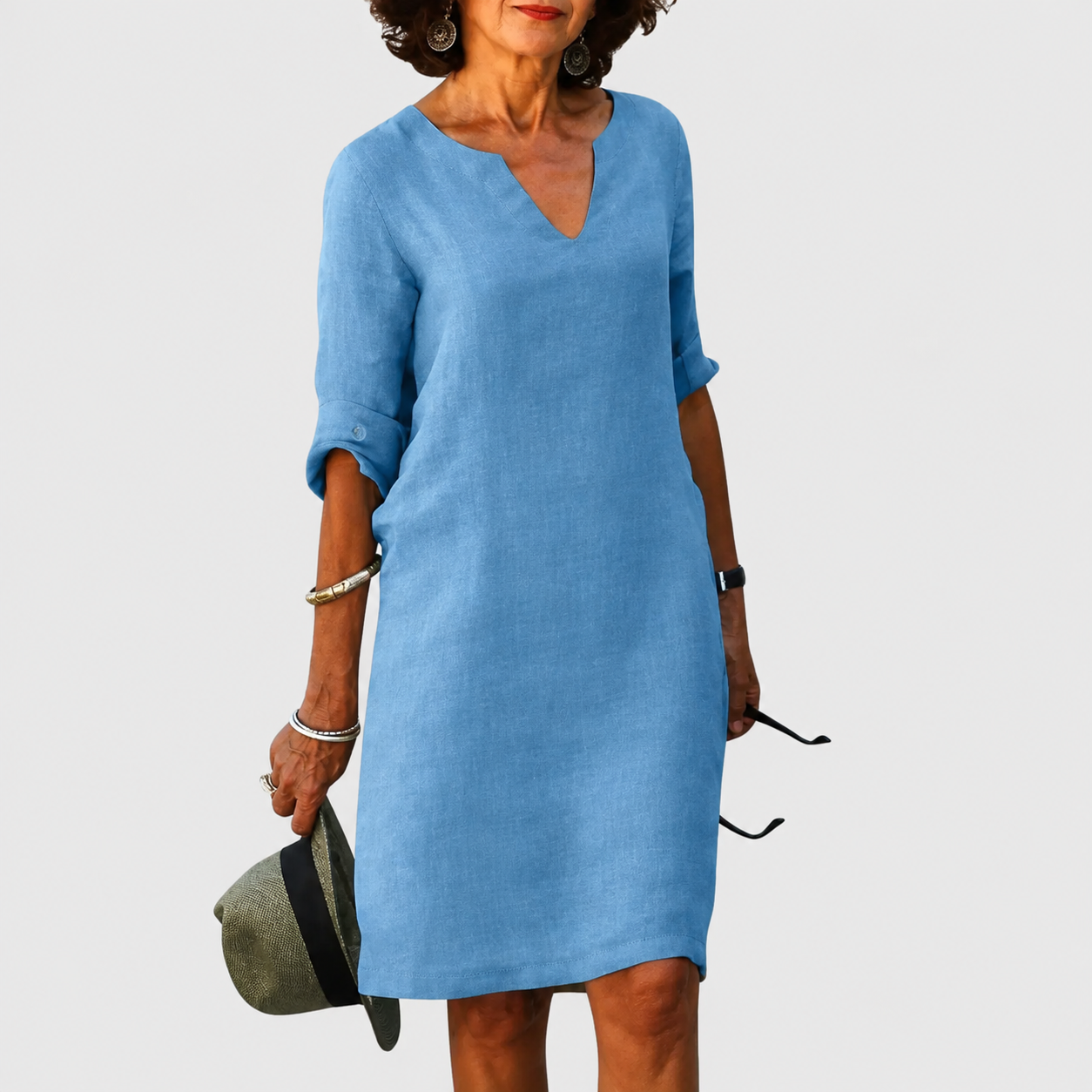 Midi Dress | Classic Split-Neck Shift