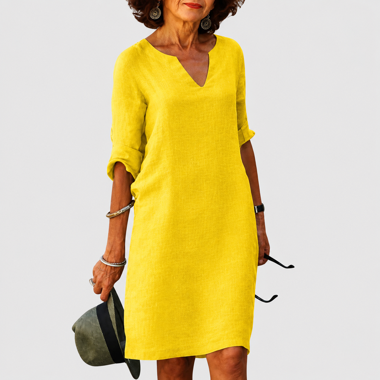 Midi Dress | Classic Split-Neck Shift