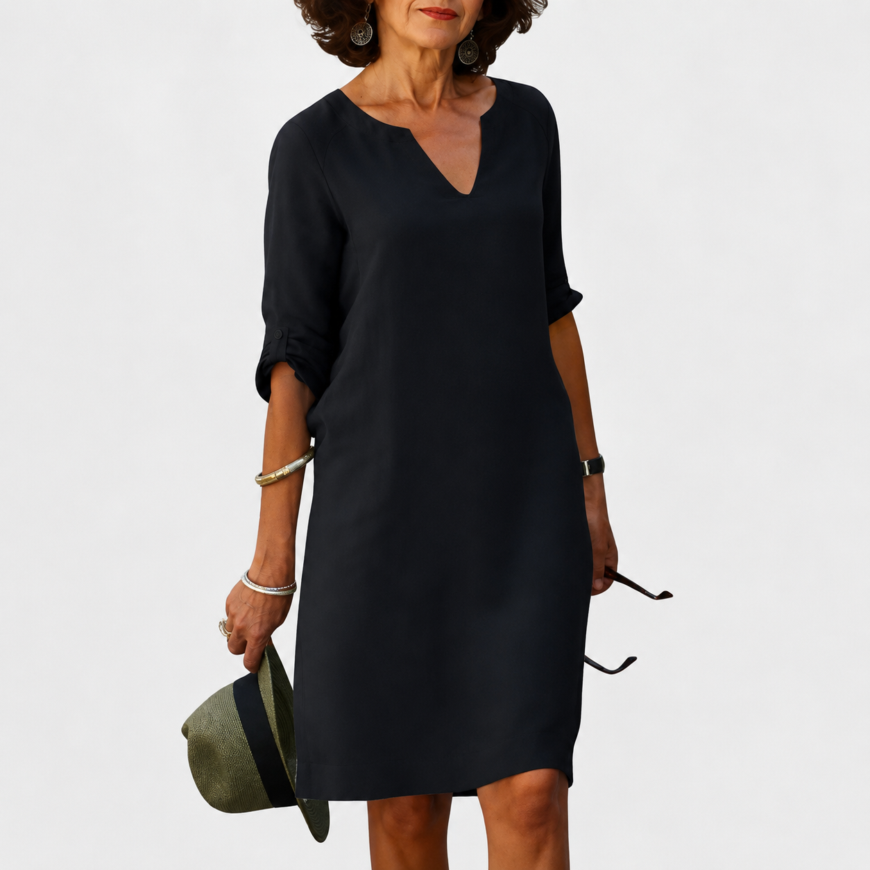 Midi Dress | Classic Split-Neck Shift