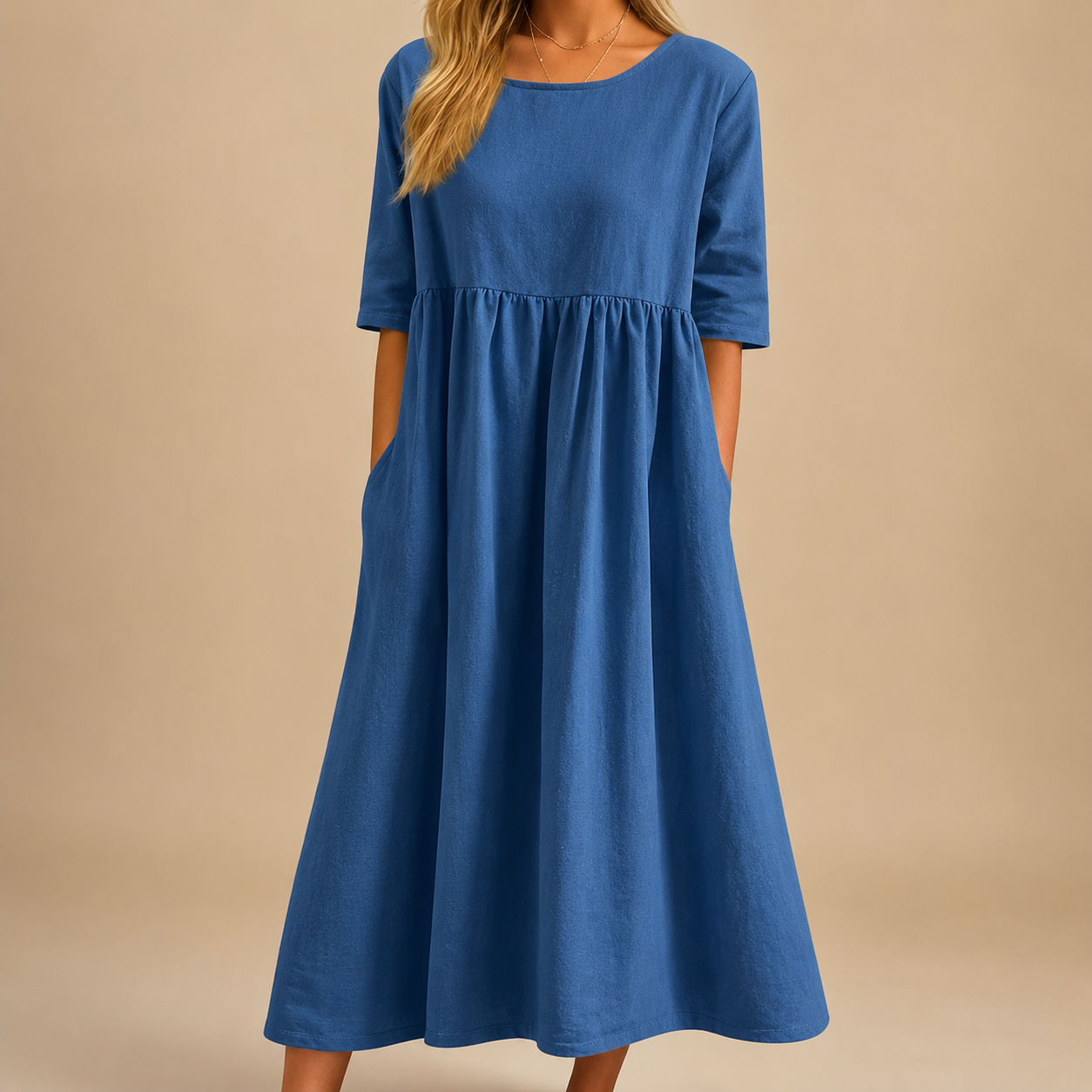 Midi Dress | Flattering Cotton Linen Swing