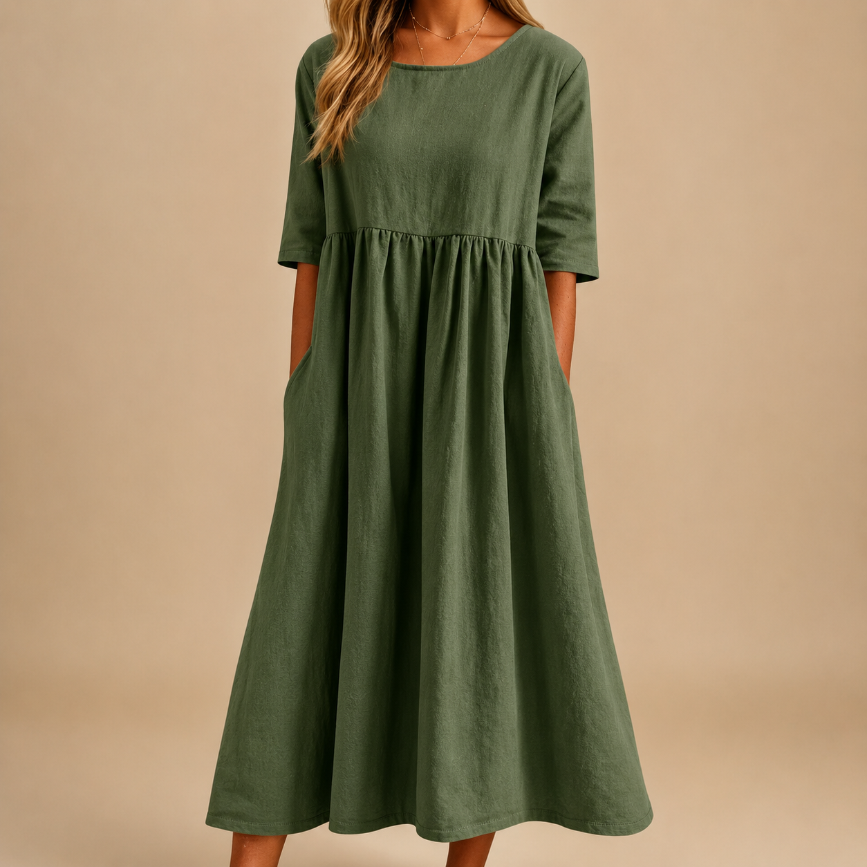 Midi Dress | Flattering Cotton Linen Swing