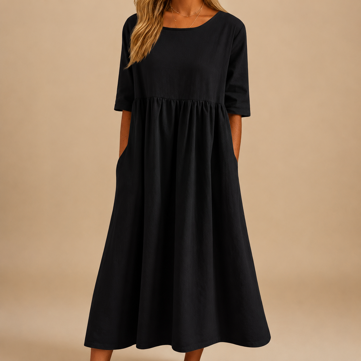 Midi Dress | Flattering Cotton Linen Swing