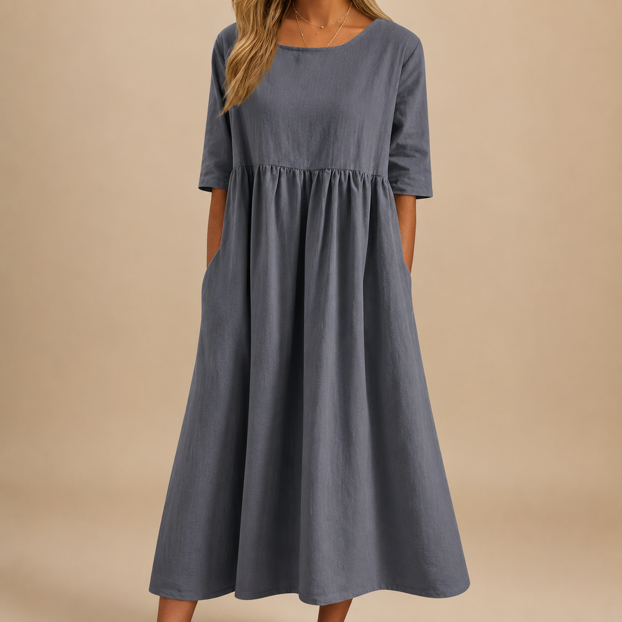 Midi Dress | Flattering Cotton Linen Swing