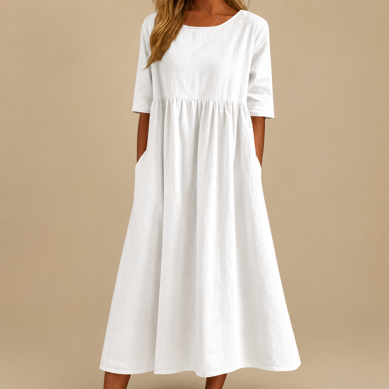 Midi Dress | Flattering Cotton Linen Swing