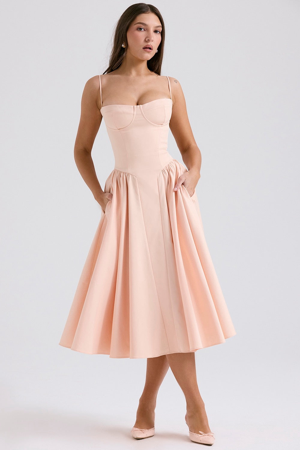 Midi Dress | Jessica Bustier Spaghetti-Strap Midi Dress for Women