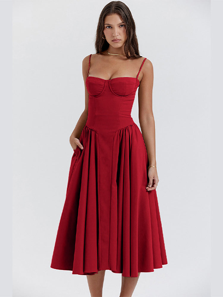 Midi Dress | Jessica Bustier Spaghetti-Strap Midi Dress for Women