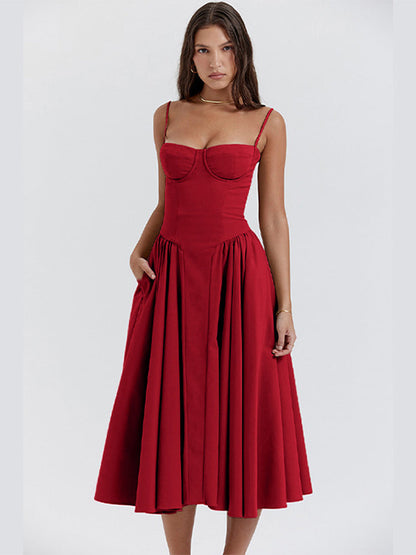 Midi Dress | Jessica Bustier Spaghetti-Strap Midi Dress for Women