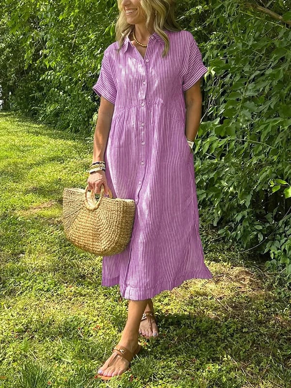 Midi Dress | Julianne Striped Button-Down Shirt Dress for Women